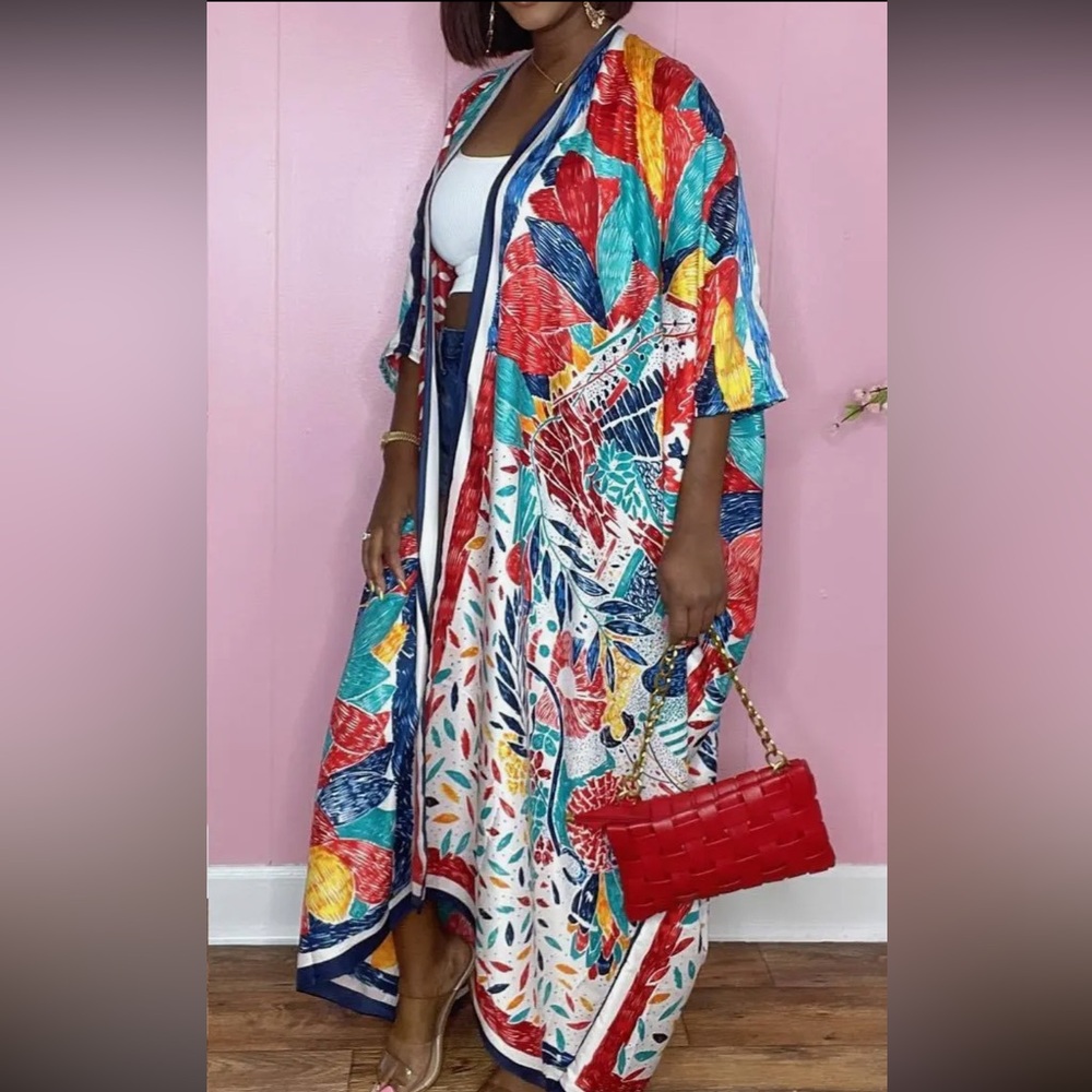 Vibrant Multicolor Floral Kimono Jacket